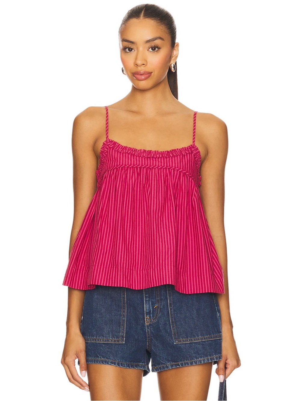 NWT Damson Madder Flynn Cami in Berry Business Stripe Ruffled Neck Babydoll Top